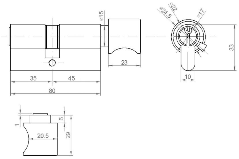 Цилиндр профильный ELEMENTIS с ручкой 35(ключ)/45(ручка), 5 ключей, никелированный. Рис. 3