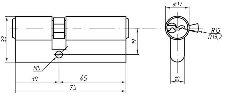 Цилиндр профильный MAXBAR 847/K 30-45, никелированный. Рис. 2 Цилиндр профильный MAXBAR 847/K 30-45, никелированный. Рис. 2