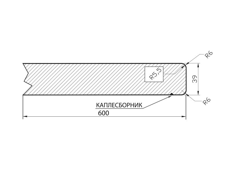 Cтолешница R6 ALPHALUX Дуб темный (Rovere alley) A.4575 LARIX, ДСП влагостойкая, 4200*600*39 мм. Рис. 2