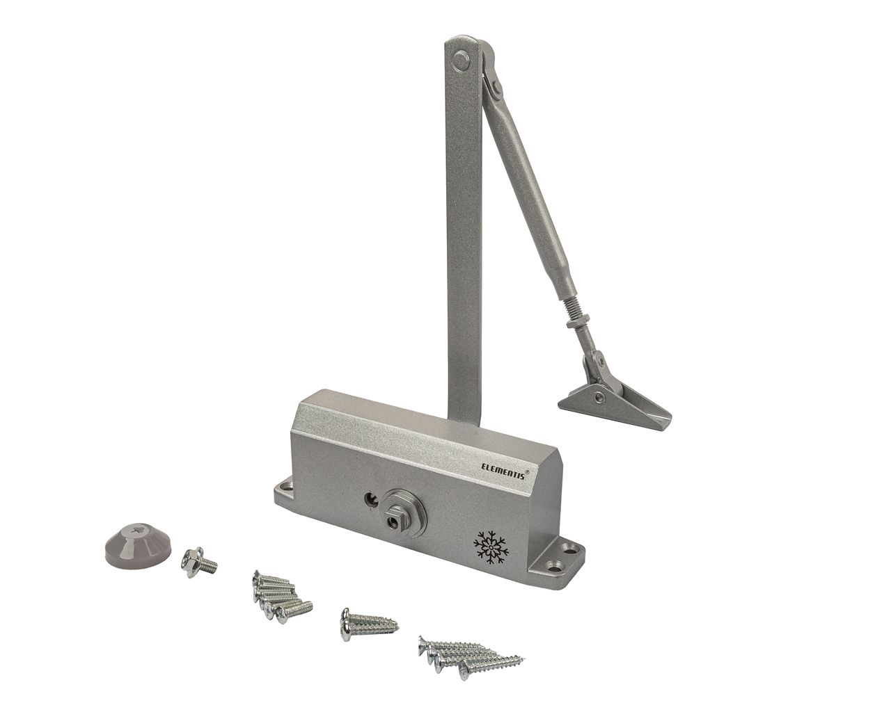 Доводчик с рычажной тягой, усилие EN3/4, с функц. задержки закрывания (DA), серебристый (RAL9006), Elementis. Рис. 2 Доводчик с рычажной тягой, усилие EN3/4, с функц. задержки закрывания (DA), серебристый (RAL9006), Elementis. Рис. 2