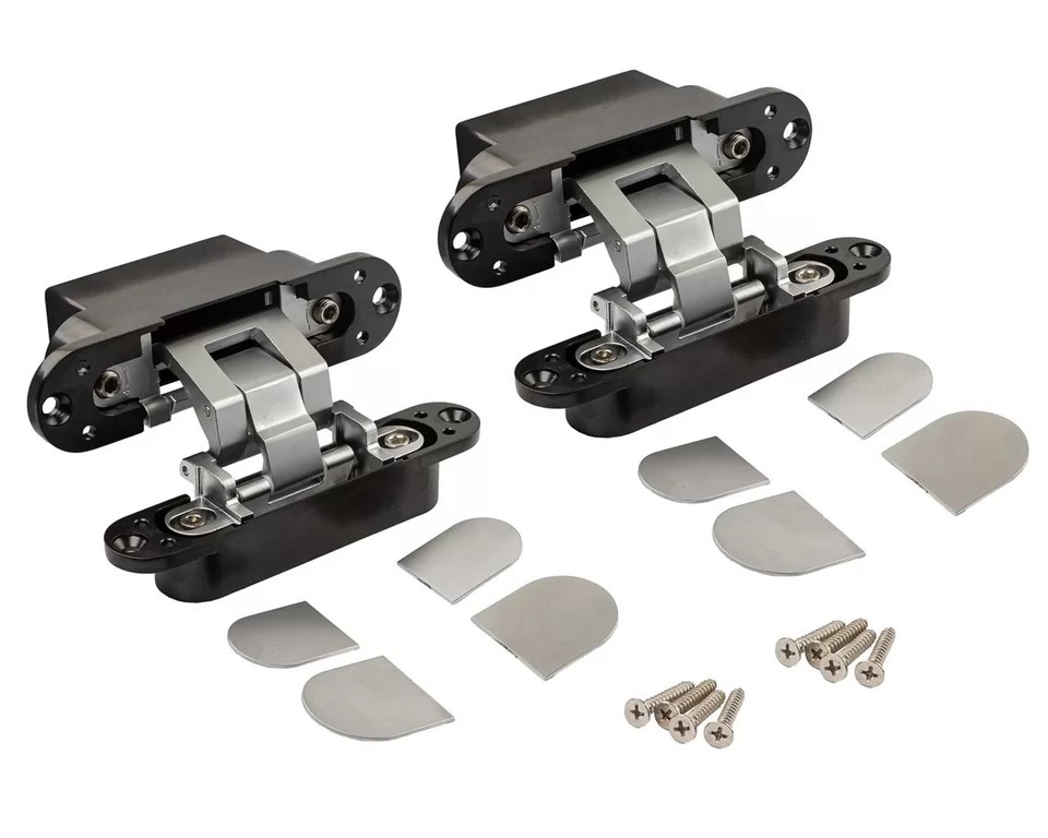 (1 кор.=2 петли) Петля скрытая ELEMENTIS, универсальная, 3D, 130x25/32 мм, 80 кг,, цамак, серебро матовое/черный катафорез. Рис. 2