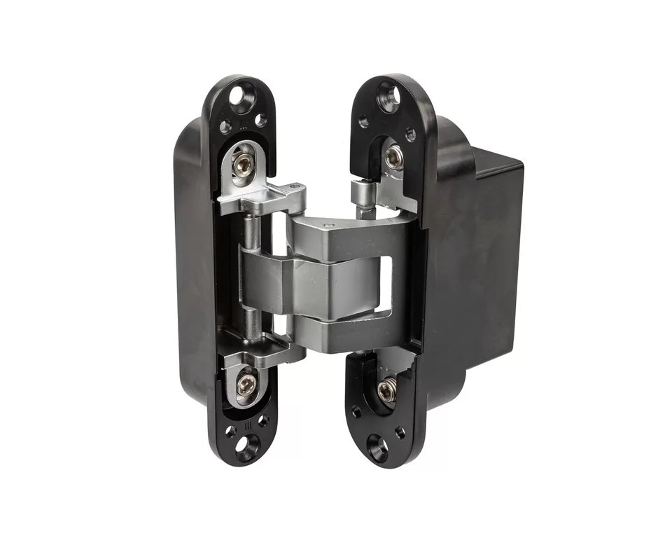 (1 кор.=2 петли) Петля скрытая ELEMENTIS, универсальная, 3D, 130x25/32 мм, 80 кг,, цамак, серебро матовое/черный катафорез. Рис. 3