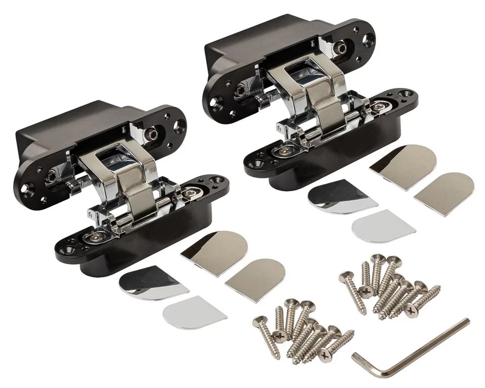 (1 кор.=2 петли) Петля скрытая ELEMENTIS, универсальная, 3D, 130x25/32 мм, 80 кг, цамак, хром полированный/черный катафорез. Рис. 2