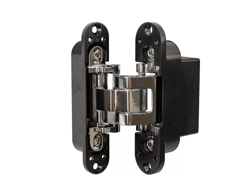 (1 кор.=2 петли) Петля скрытая ELEMENTIS, универсальная, 3D, 130x25/32 мм, 80 кг, цамак, хром полированный/черный катафорез. Рис. 3