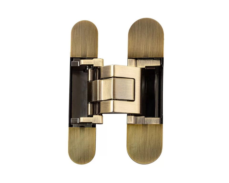 (1 кор.=2 петли) Петля скрытая ELEMENTIS, универсальная, 3D, 130x25/32 мм, 80 кг, цамак, бронза античная/черный катафорез. Рис. 1