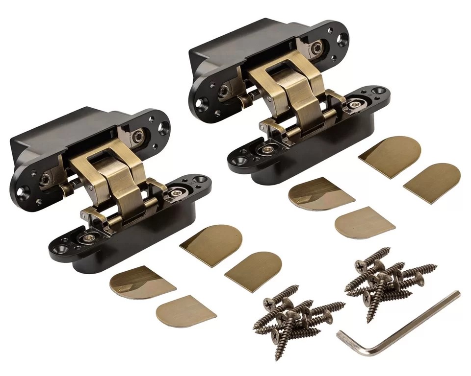 (1 кор.=2 петли) Петля скрытая ELEMENTIS, универсальная, 3D, 130x25/32 мм, 80 кг, цамак, бронза античная/черный катафорез. Рис. 2 (1 кор.=2 петли) Петля скрытая ELEMENTIS, универсальная, 3D, 130x25/32 мм, 80 кг, цамак, бронза античная/черный катафорез. Рис. 2