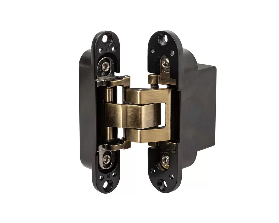 (1 кор.=2 петли) Петля скрытая ELEMENTIS, универсальная, 3D, 130x25/32 мм, 80 кг, цамак, бронза античная/черный катафорез. Рис. 3 (1 кор.=2 петли) Петля скрытая ELEMENTIS, универсальная, 3D, 130x25/32 мм, 80 кг, цамак, бронза античная/черный катафорез. Рис. 3