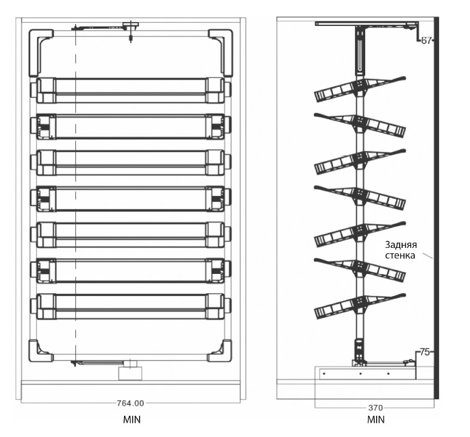 FIRMAX Рама для поворотно-выдвижной обувницы 8 полок, серый. Рис. 3