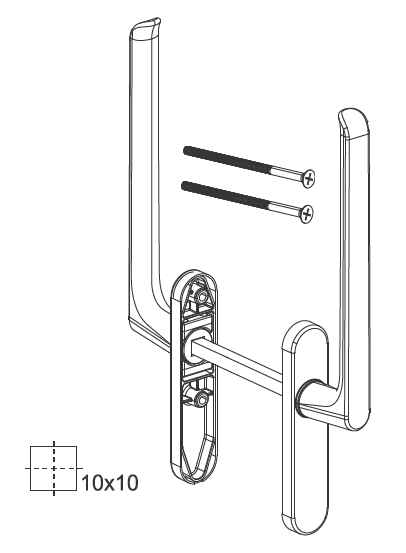 Гарнитур HS, длина ручки 251 мм, без PZ, штифт 10, L=140 мм, серебро (RAL 9006), винты М6*100. Рис. 1