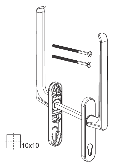 Гарнитур HS, длина ручки 251 мм, с PZ, штифт 10, L=140 мм, коричневый (RAL 8017), винты М6*103. Рис. 1