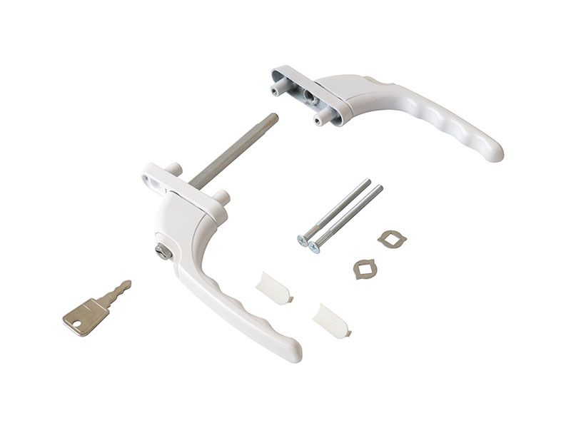 Гарнитур для балконной двери прямой с ключом с одной стороны, серия 72-80, белый RAL9016. Рис. 1 Гарнитур для балконной двери прямой с ключом с одной стороны, серия 72-80, белый RAL9016. Рис. 1