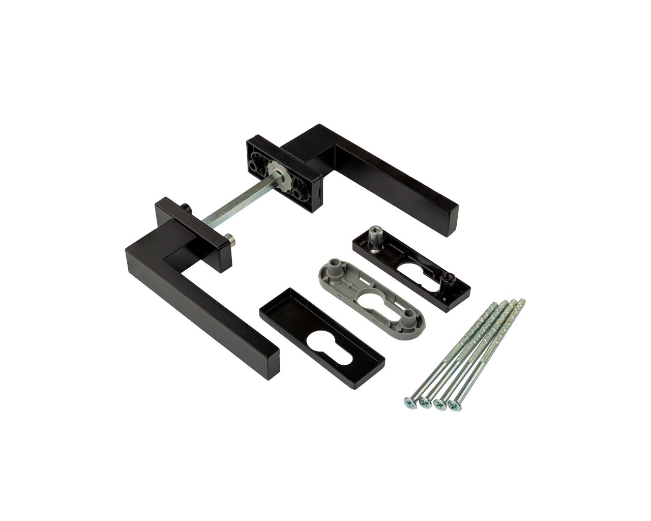 Гарнитур балконный Internika DUBLIN с накладкой на цилиндр, штифт 117 мм, 4 винта, черный матовый RAL9005M (45°). Рис. 2 Гарнитур балконный Internika DUBLIN с накладкой на цилиндр, штифт 117 мм, 4 винта, черный матовый RAL9005M (45°). Рис. 2