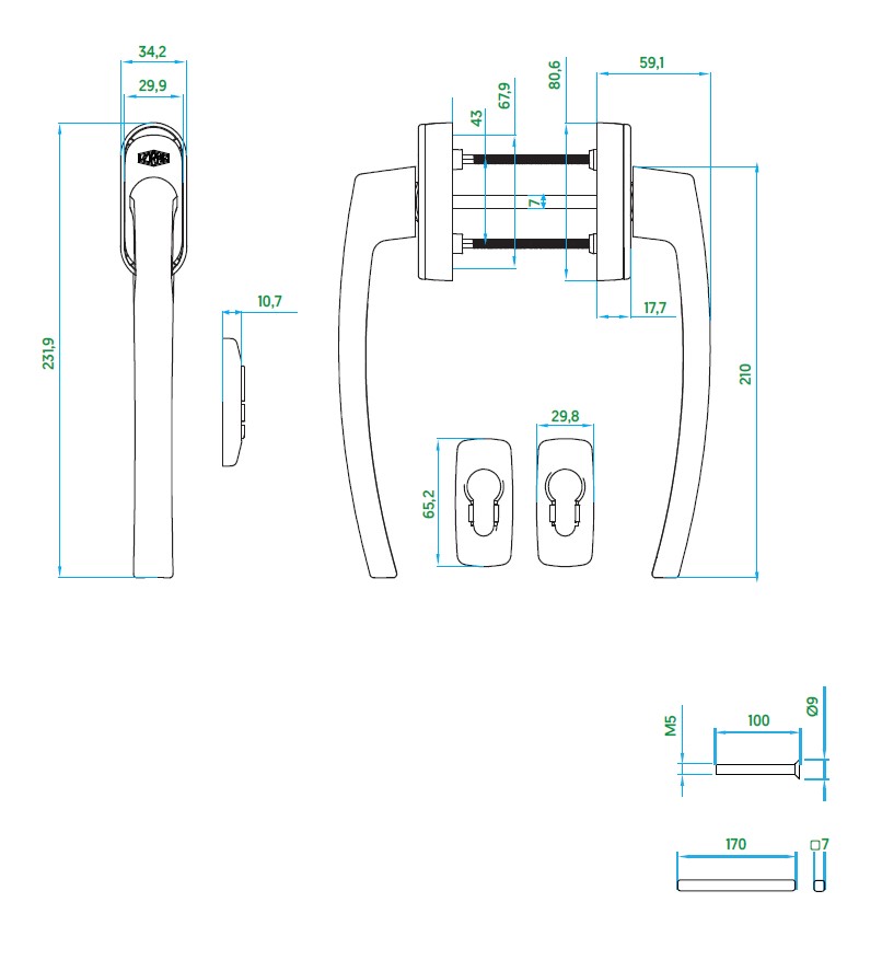 Гарнитур, длина ручки 210 мм, штифт 7/170мм, серебро, 2 винта М5х100. Рис. 1 Гарнитур, длина ручки 210 мм, штифт 7/170мм, серебро, 2 винта М5х100. Рис. 1