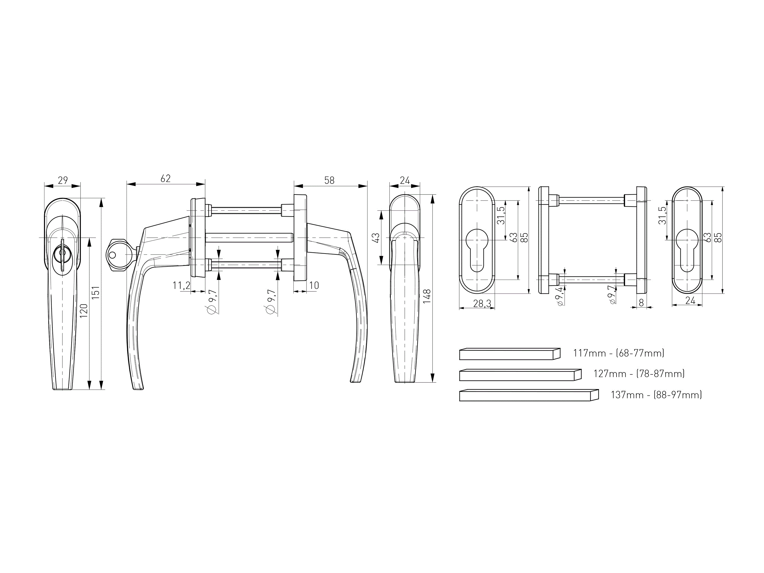 Гарнитур для балконной двери Internika серии VICTORY, с ключом, штифт127 мм, черный RAL9005 матовый. Рис. 2