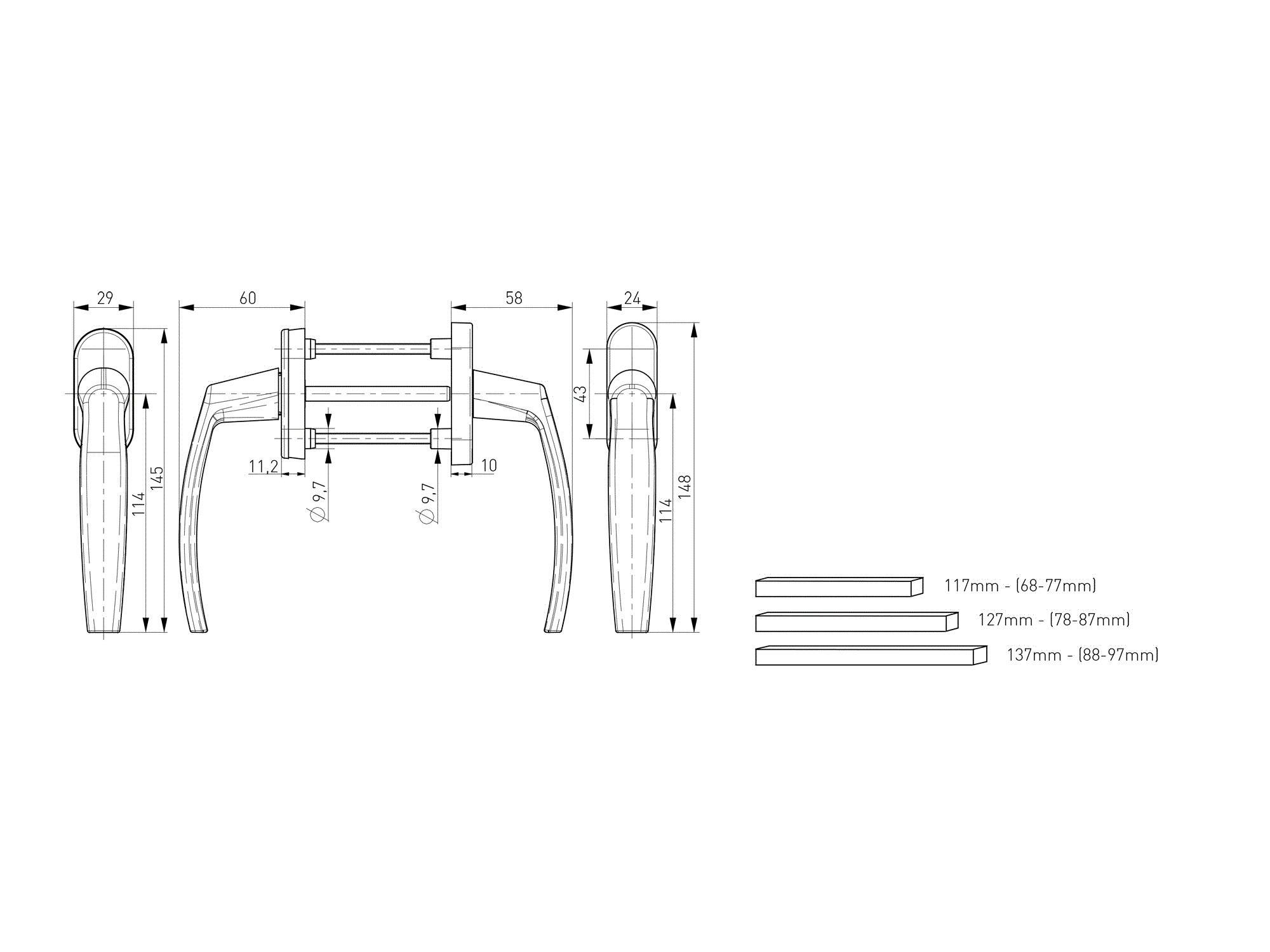 Гарнитур для балконной двери Internika серии VICTORY, с накладками на цилиндр, штифт 127мм, антрацит матовый Ral 7016M. Рис. 2