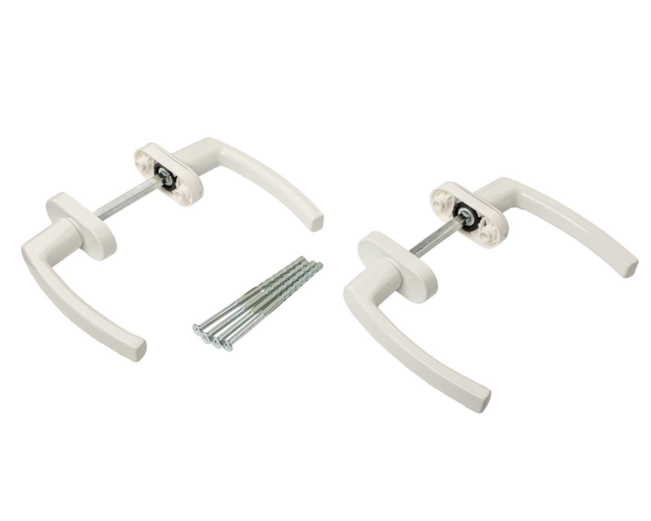 Гарнитур для балконной двери алюминиевый белый, штифт 120 мм, винты M5х100 мм, RAL9016. Рис. 1 Гарнитур для балконной двери алюминиевый белый, штифт 120 мм, винты M5х100 мм, RAL9016. Рис. 1