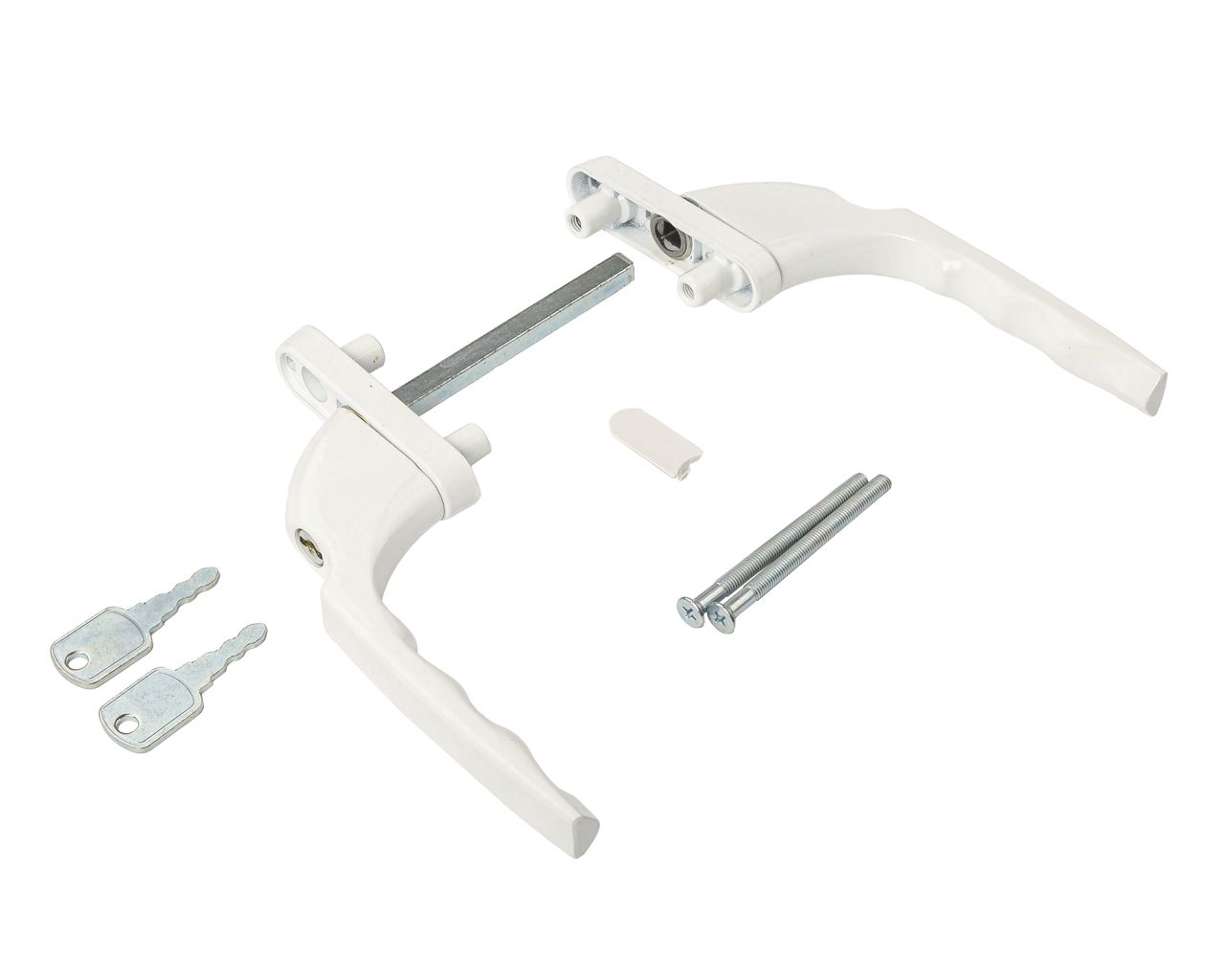 Гарнитур для балконной двери прямой с ключом с одной стороны, 60 и 70 серия, белый RAL9016 (7 частей). Рис. 1 Гарнитур для балконной двери прямой с ключом с одной стороны, 60 и 70 серия, белый RAL9016 (7 частей). Рис. 1