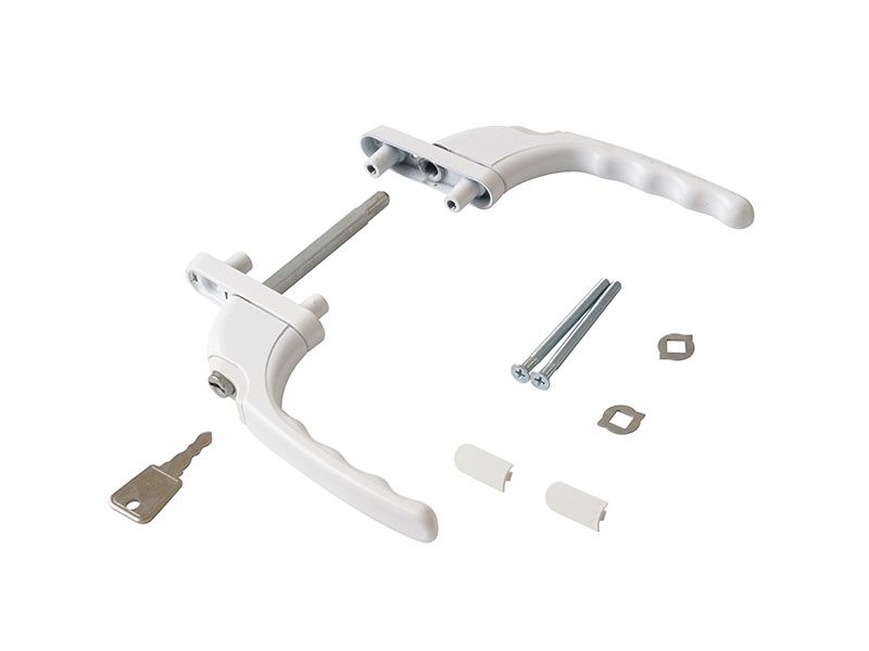 Гарнитур для балконной двери прямой с ключом с одной стороны, 60 и 70 серия, белый RAL9016 (9 частей). Рис. 1