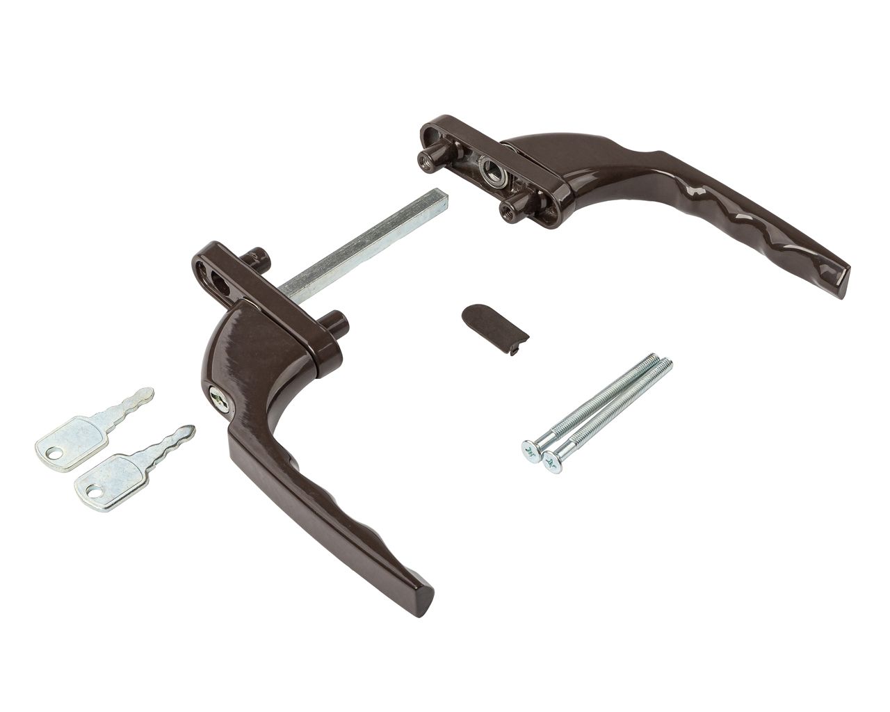 Гарнитур для балконной двери прямой с ключом с одной стороны, 60 и 70 серия коричневый RAL8019 (7 частей). Рис. 1