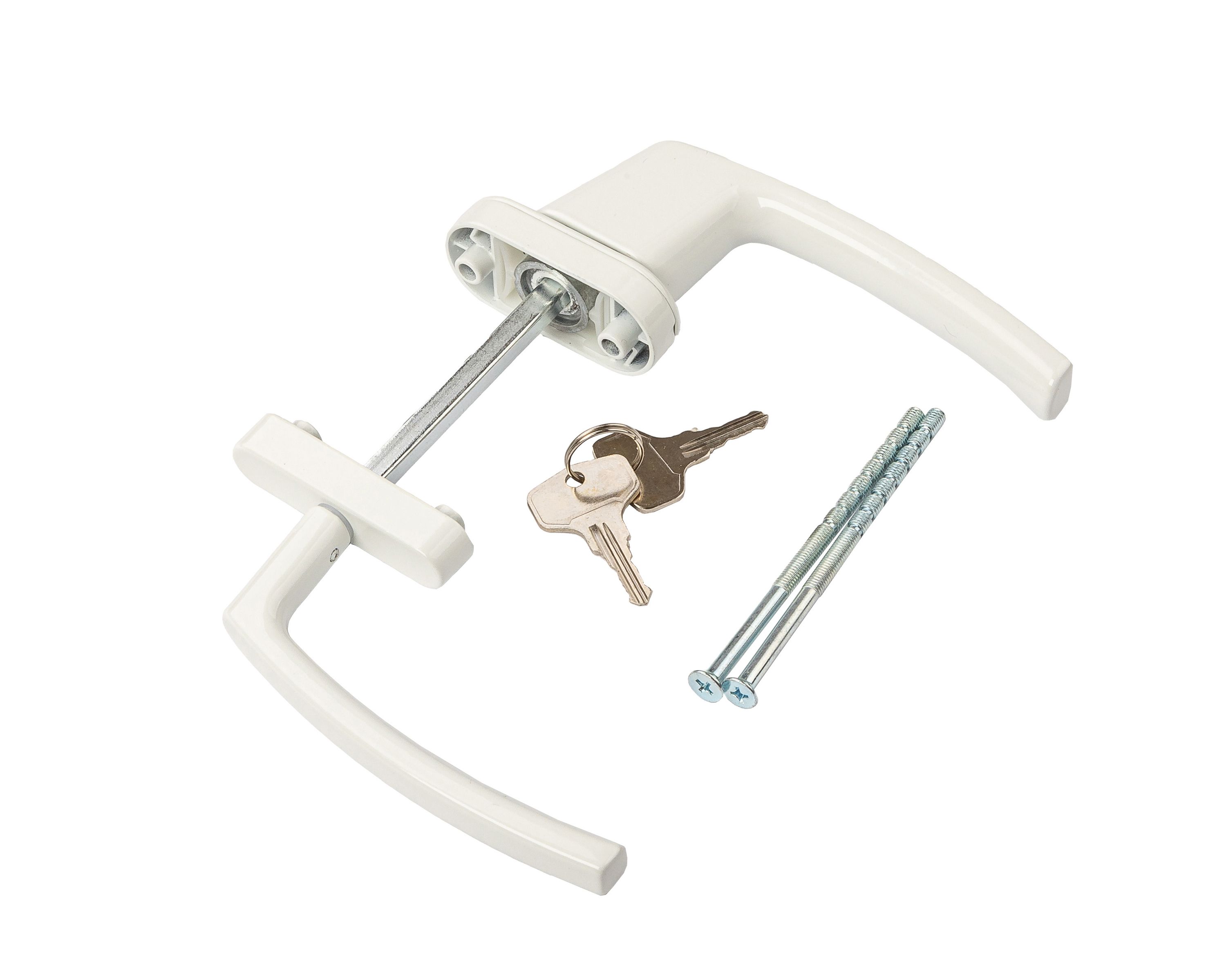 Гарнитур для балконной двери узкий алюминиевый с ключом, штифт 95 мм белый RAL9016. Рис. 1 Гарнитур для балконной двери узкий алюминиевый с ключом, штифт 95 мм белый RAL9016. Рис. 1