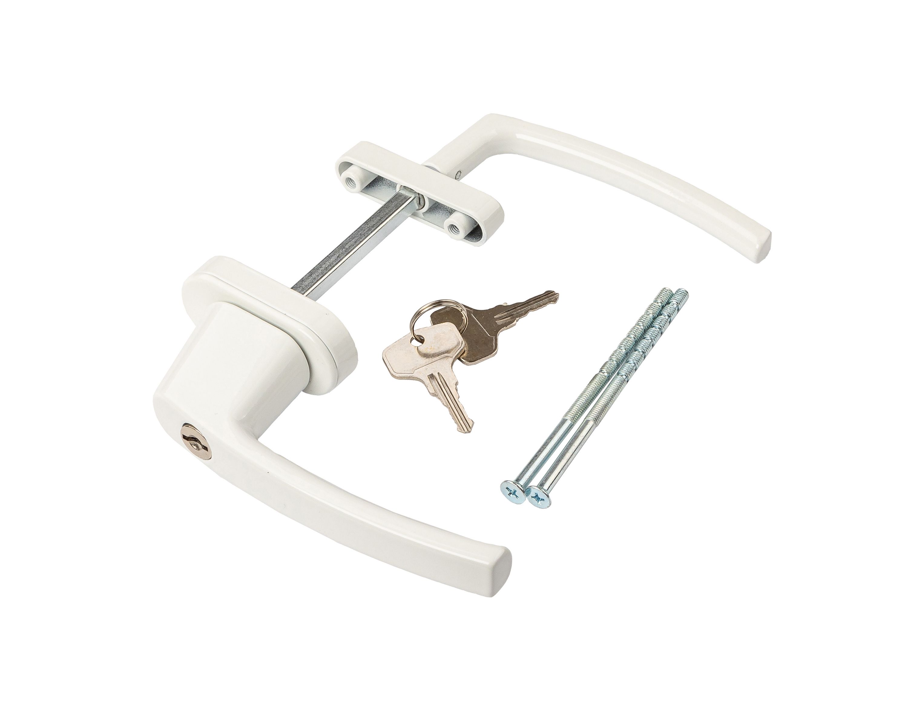 Гарнитур для балконной двери узкий алюминиевый с ключом, штифт 95 мм белый RAL9016. Рис. 2 Гарнитур для балконной двери узкий алюминиевый с ключом, штифт 95 мм белый RAL9016. Рис. 2