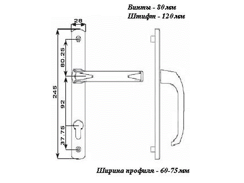 Гарнитур нажимной Elementis DENIZ подпружиненный 28/92 Черный RAL9005. Рис. 2