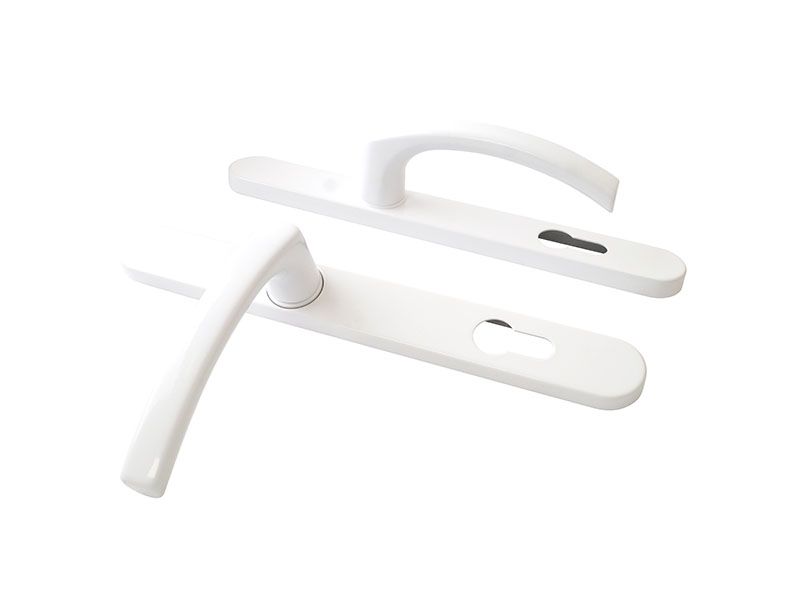 Гарнитур нажимной FKS со сплошной накладкой 30/92 подпружиненный с закрытыми винтами , Белый RAL9016. Рис. 1 Гарнитур нажимной FKS со сплошной накладкой 30/92 подпружиненный с закрытыми винтами , Белый RAL9016. Рис. 1