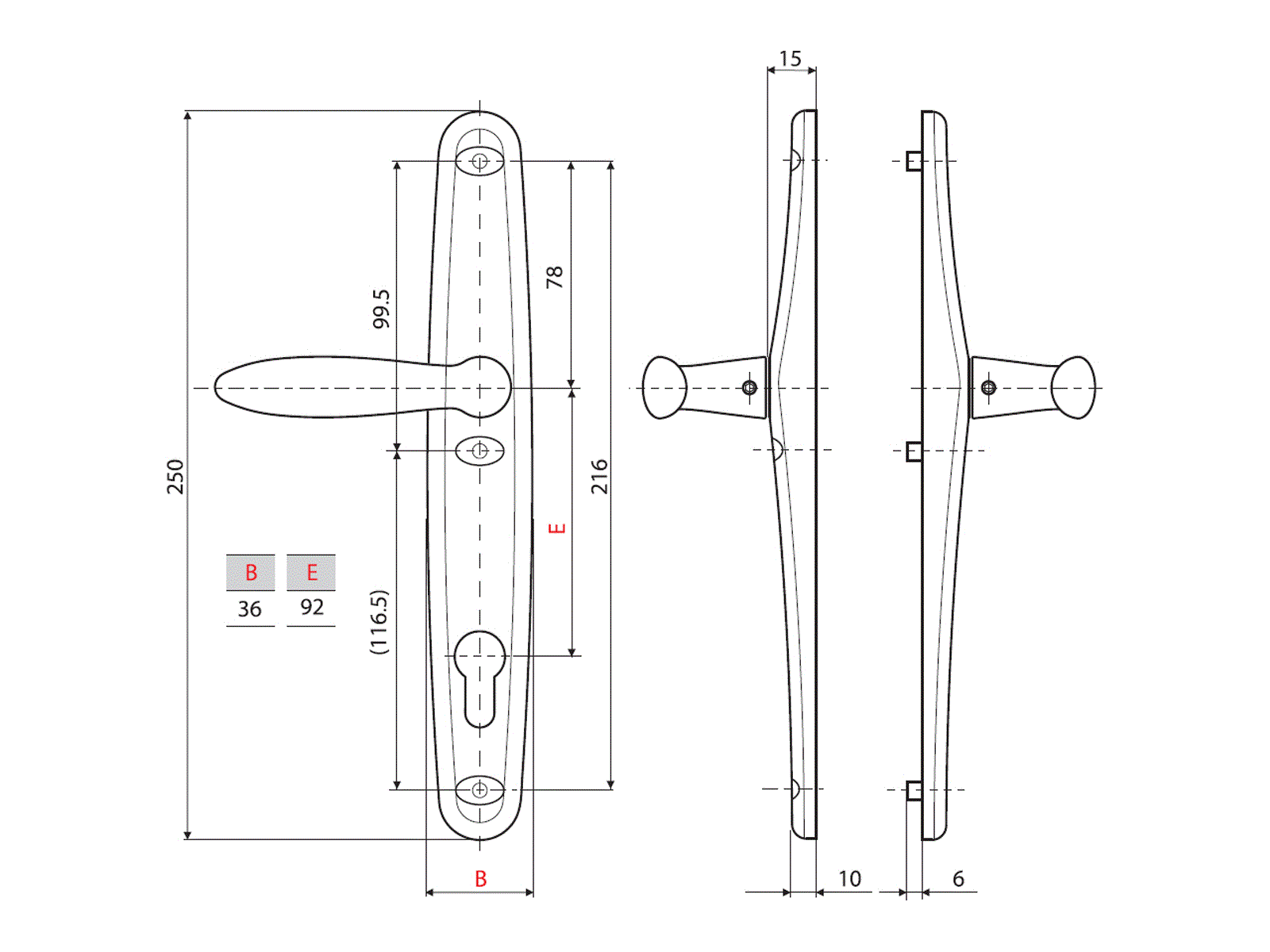 Гарнитур нажимной со сплошной накладкой Stublina, 36/92 Коричневый RAL8017. Рис. 2 Гарнитур нажимной со сплошной накладкой Stublina, 36/92 Коричневый RAL8017. Рис. 2