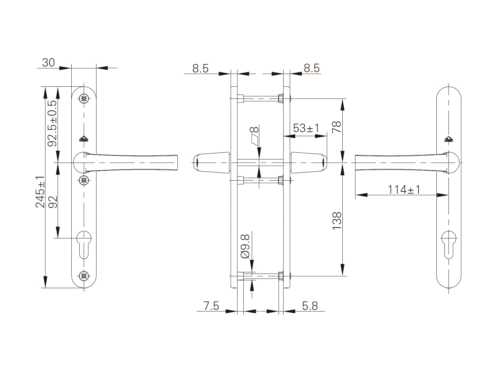 Гарнитур нажимной металлический 245/30/92/8 56-70 мм. Средняя бронза R053 (гарнитур 2 части + штифт + 2 винта). Рис. 3 Гарнитур нажимной металлический 245/30/92/8 56-70 мм. Средняя бронза R053 (гарнитур 2 части + штифт + 2 винта). Рис. 3