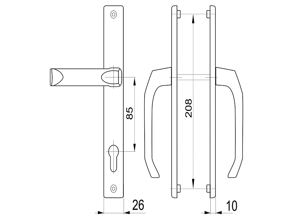 Гарнитур нажимной подпружиненный, 26/85мм (2 винта), RAL9016. Рис. 2 Гарнитур нажимной подпружиненный, 26/85мм (2 винта), RAL9016. Рис. 2