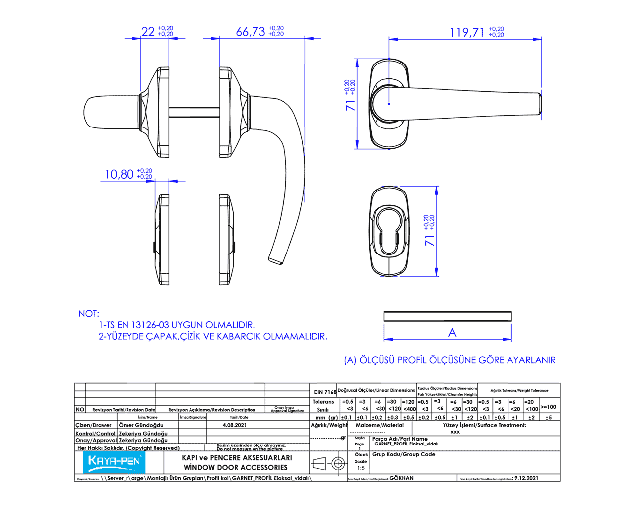 Гарнитур нажимной раздельный с подпружиниванием Garnet 32/PZ/8 штифт 140мм, коричневый RAL8019. Рис. 2