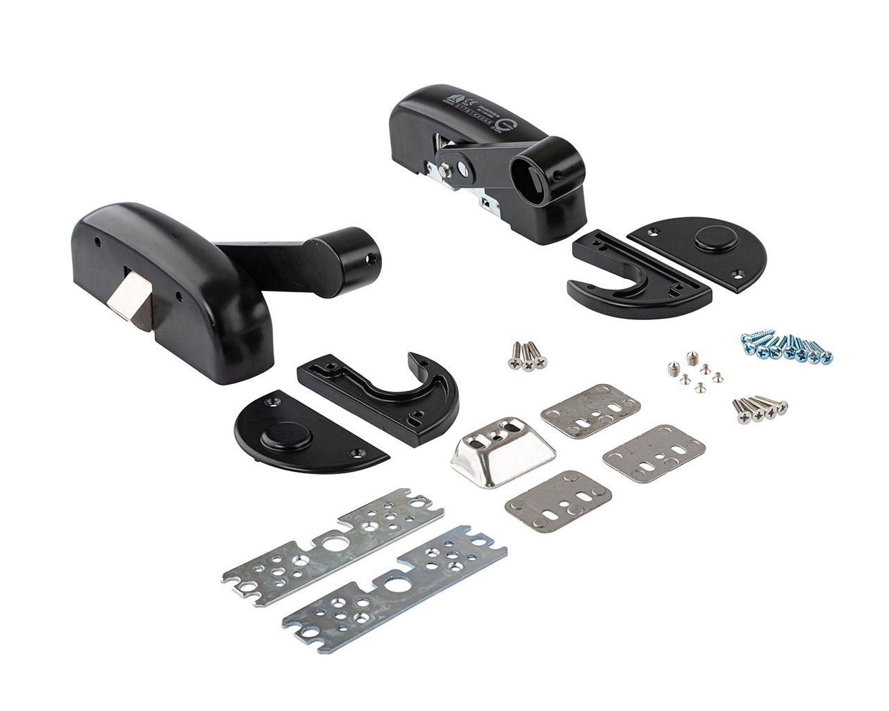 Гарнитур нажимной с декоративными накладками для активной створки антипаниковой ручки, 1 точка запирания горизонтальная (комплект деталей для установки), черн. RAL9005, 401/T. Рис. 1 Гарнитур нажимной с декоративными накладками для активной створки антипаниковой ручки, 1 точка запирания горизонтальная (комплект деталей для установки), черн. RAL9005, 401/T. Рис. 1