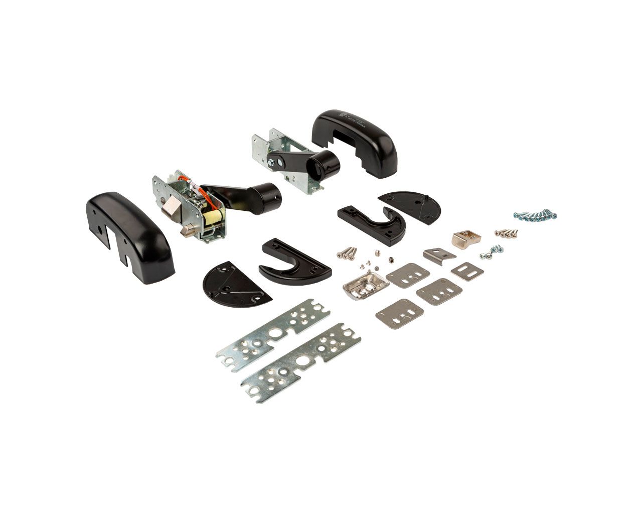 Гарнитур нажимной с декоративными накладками для активной створки антипаниковой ручки, c подключением к СКУД 12V, НЗ, 1 точка запирания горизонтальная (комплект деталей для установки), черн. RAL9005, 401/. Рис. 2 Гарнитур нажимной с декоративными накладками для активной створки антипаниковой ручки, c подключением к СКУД 12V, НЗ, 1 точка запирания горизонтальная (комплект деталей для установки), черн. RAL9005, 401/. Рис. 2