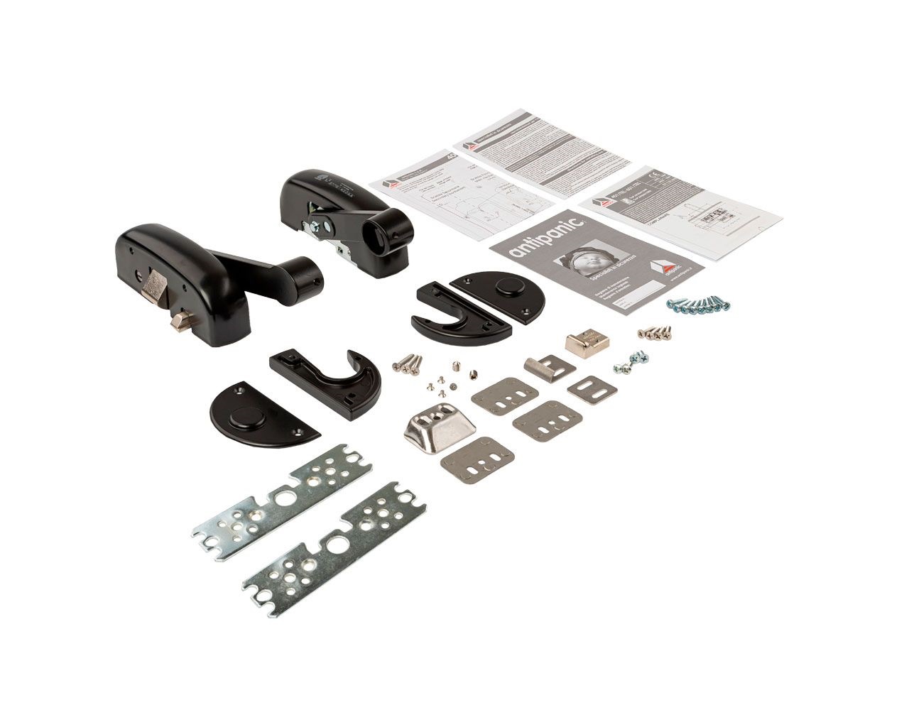 Гарнитур нажимной с декоративными накладками для активной створки антипаниковой ручки, c подключением к СКУД 12V, НЗ, 1 точка запирания горизонтальная (комплект деталей для установки), черн. RAL9005, 401/. Рис. 1 Гарнитур нажимной с декоративными накладками для активной створки антипаниковой ручки, c подключением к СКУД 12V, НЗ, 1 точка запирания горизонтальная (комплект деталей для установки), черн. RAL9005, 401/. Рис. 1