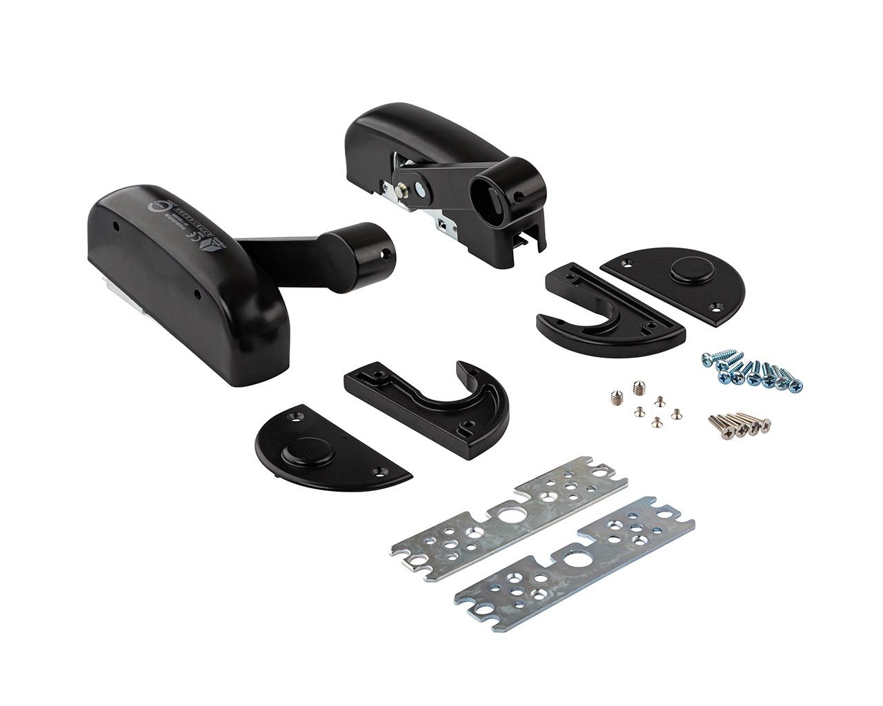 Гарнитур нажимной с декоративными накладками для антипаниковой ручки (комплект деталей для установки), 2 точки запирания вертикальные, черн. RAL9005, 402/T. Рис. 1 Гарнитур нажимной с декоративными накладками для антипаниковой ручки (комплект деталей для установки), 2 точки запирания вертикальные, черн. RAL9005, 402/T. Рис. 1