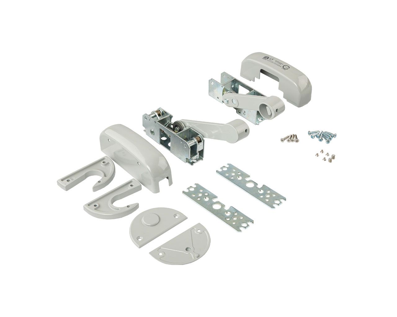 Гарнитур нажимной с декоративными накладками для антипаниковой ручки (комплект деталей для установки), 2 точки запирания вертикальные, серебр. RAL9006, 402/TG6. Рис. 2 Гарнитур нажимной с декоративными накладками для антипаниковой ручки (комплект деталей для установки), 2 точки запирания вертикальные, серебр. RAL9006, 402/TG6. Рис. 2