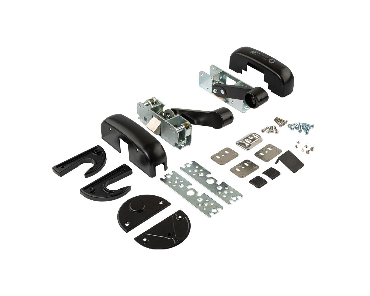 Гарнитур нажимной с декоративными накладками для антипаниковой ручки (комплект деталей для установки), 3 точки запирания горизонтальная и вертикальные, черн. RAL9005, 403/T. Рис. 2