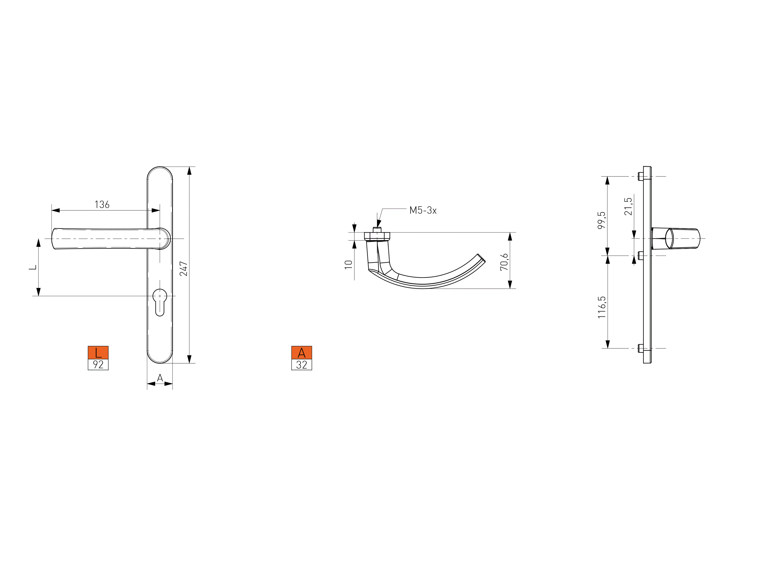 Гарнитур нажимной с овальной накладкой JOWISZ-109, PZ/92/32/245,Белый RAL9016. Рис. 2
