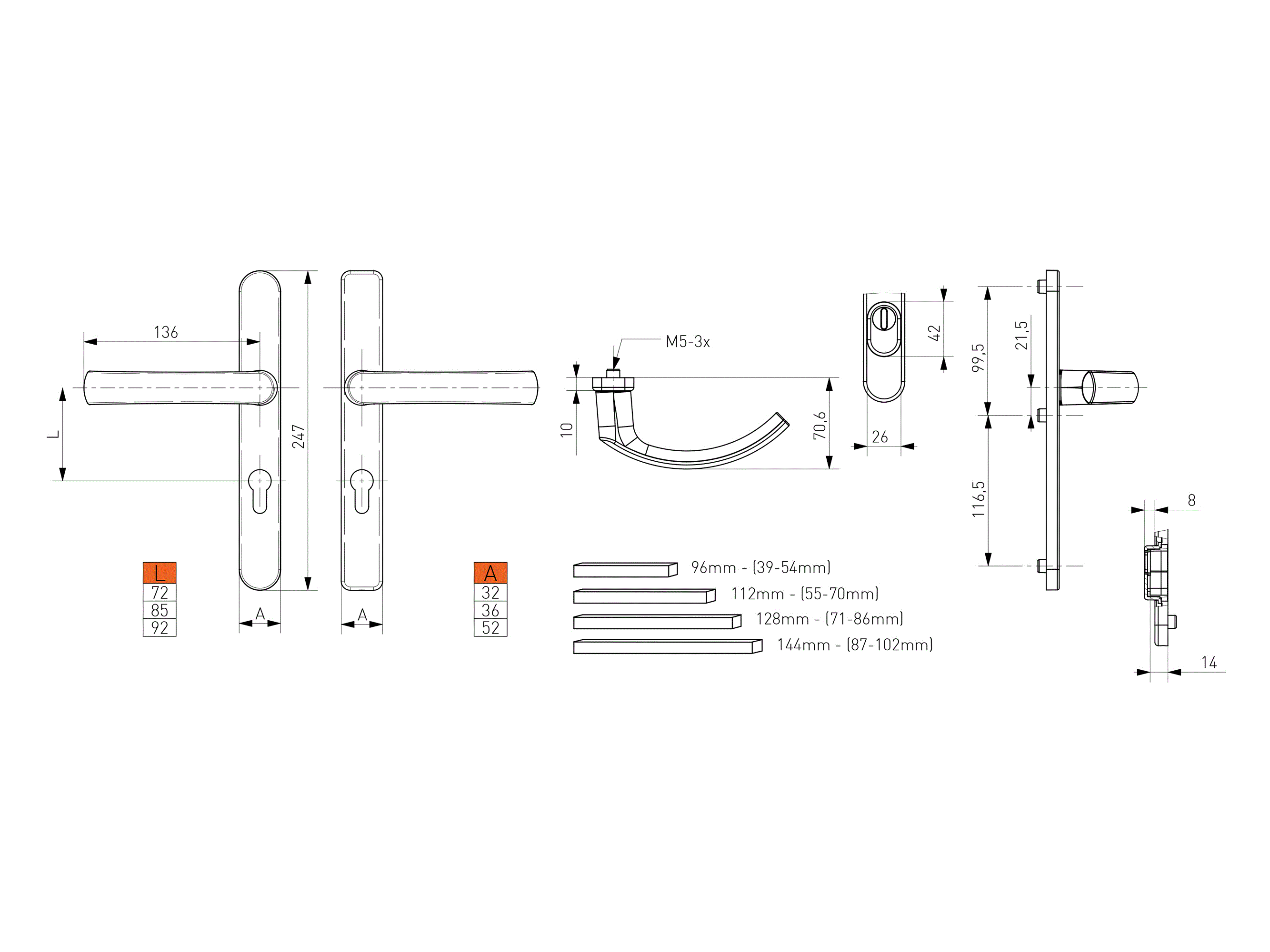 Гарнитур нажимной с овальной накладкой JOWISZ-109, PZ/92/32/245, RAL7016. Рис. 3