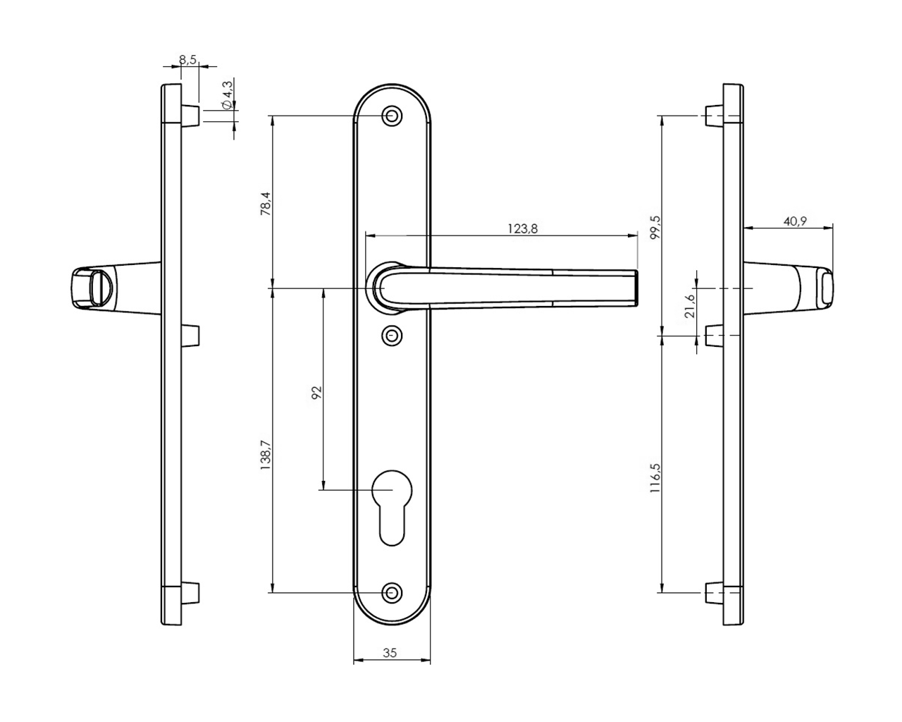 Гарнитур нажимной с подпружиниванием Mezut 35/92 (3 винта) бронза. Рис. 1