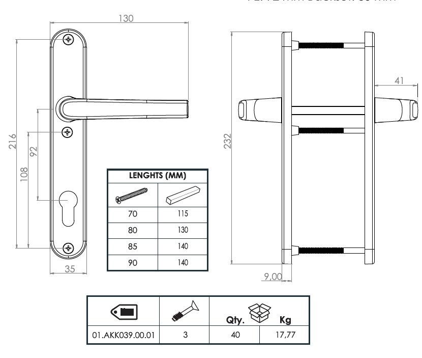 Гарнитур нажимной с подпружиниванием Mezut 35/92 (3 винта) серебр.. Рис. 2