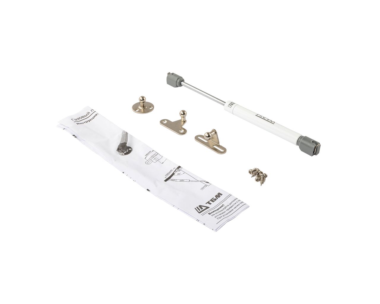 Газовый подъемник мебельный Firmax 50N 1,6-2,5кг (комплект из 4 частей + саморезы), белый. Рис. 1