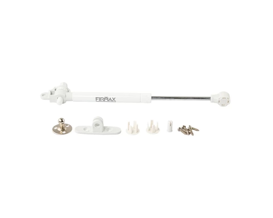 Газовый подъемник мебельный с доводчиком Firmax 100N 3,2-3,5кг (комплект из 4 частей + саморезы), белый