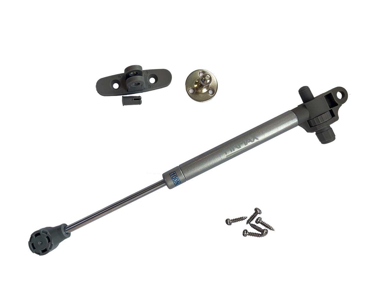 Газовый подъемник мебельный с доводчиком Firmax 50N 1,6-2,5 кг (комплект из 4 частей + саморезы). Рис. 1 Газовый подъемник мебельный с доводчиком Firmax 50N 1,6-2,5 кг (комплект из 4 частей + саморезы). Рис. 1