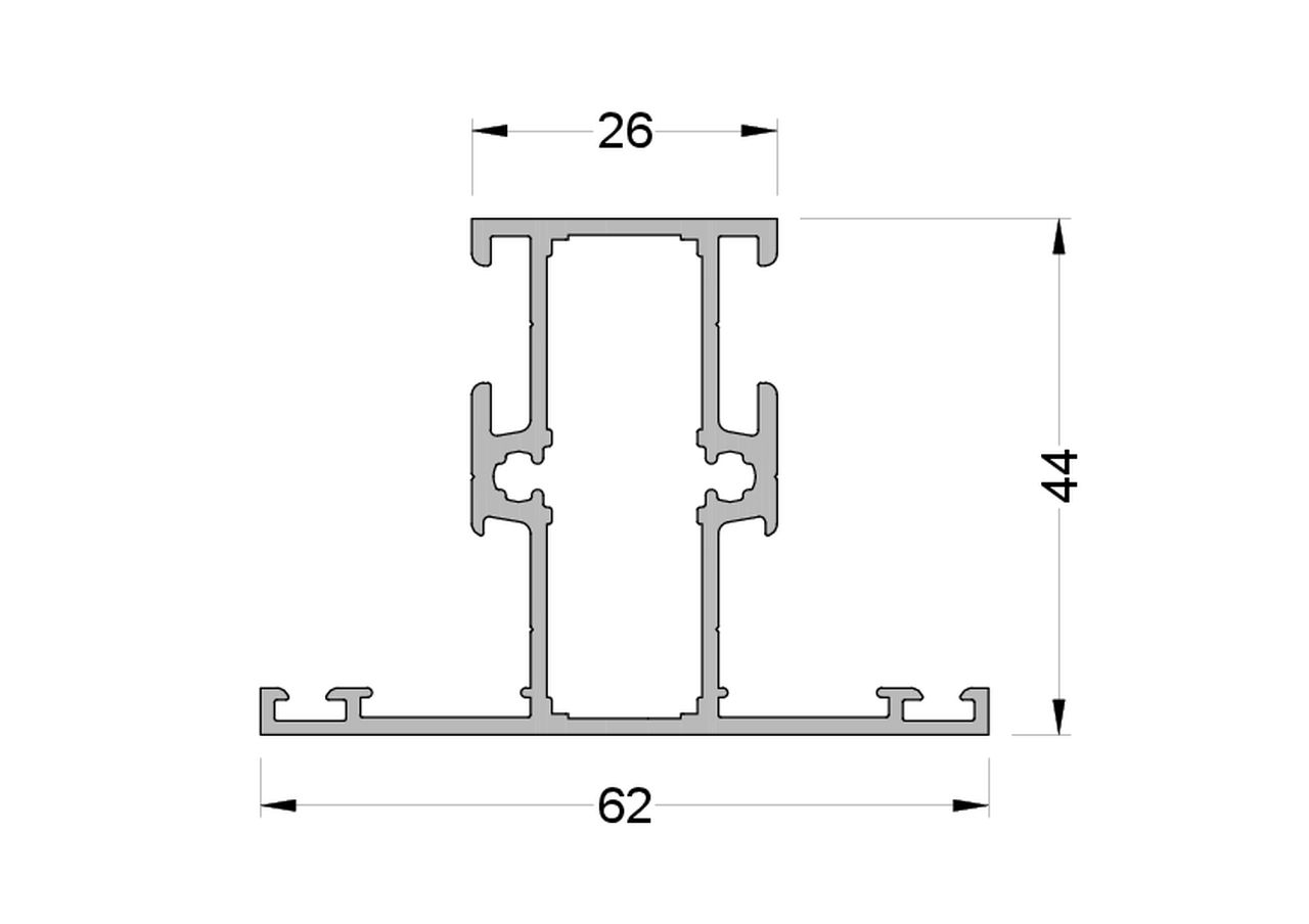 Импост оконно-дверной ALUMARK 62/26 мм 6м Неокрашенный. Рис. 2 Импост оконно-дверной ALUMARK 62/26 мм 6м Неокрашенный. Рис. 2