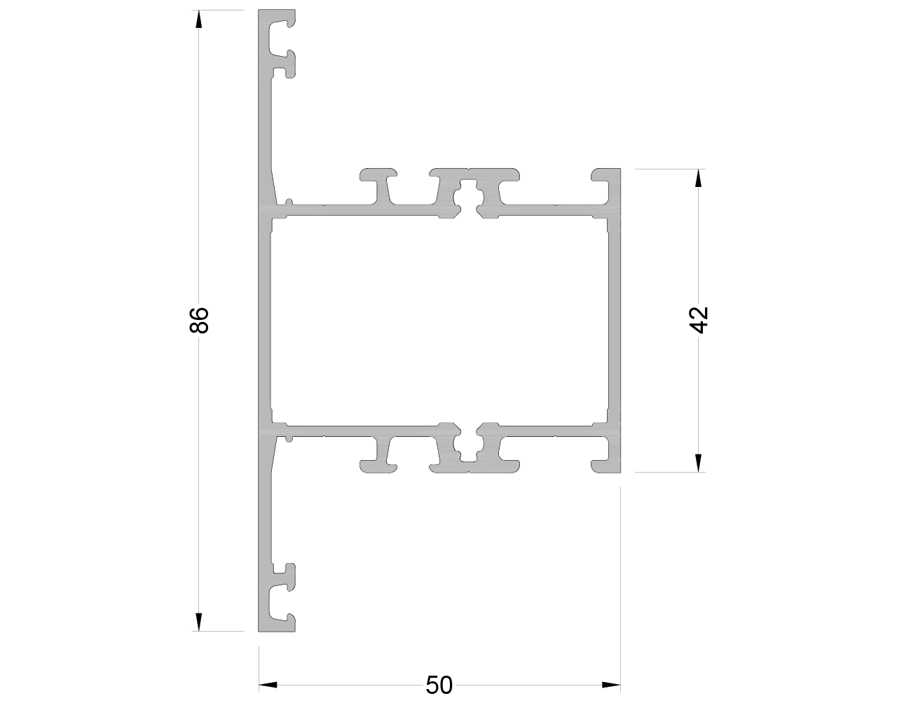 Импост оконно-дверной ALUMARK 86/42мм 6м неокрашенный. Рис. 1 Импост оконно-дверной ALUMARK 86/42мм 6м неокрашенный. Рис. 1