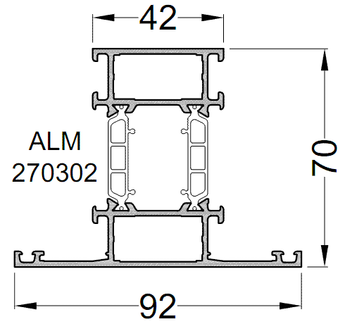 Импост оконно-дверной ALUMARK 92 /42 мм 6м неокрашенный. Рис. 1