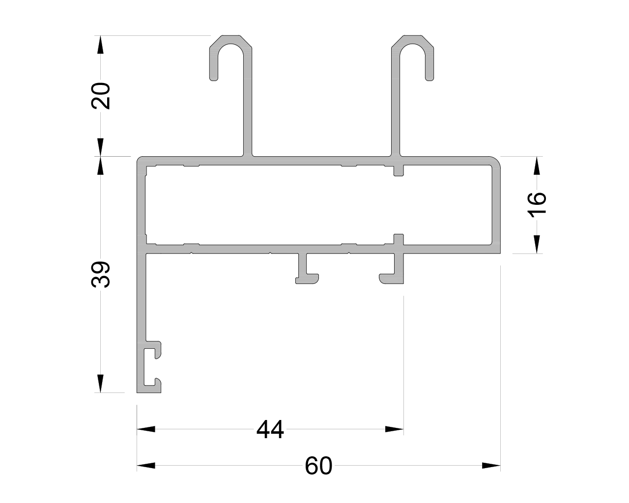 Импост под раздвижную с усом створку ALUMARK 6м RAL99016. Рис. 1 Импост под раздвижную с усом створку ALUMARK 6м RAL99016. Рис. 1