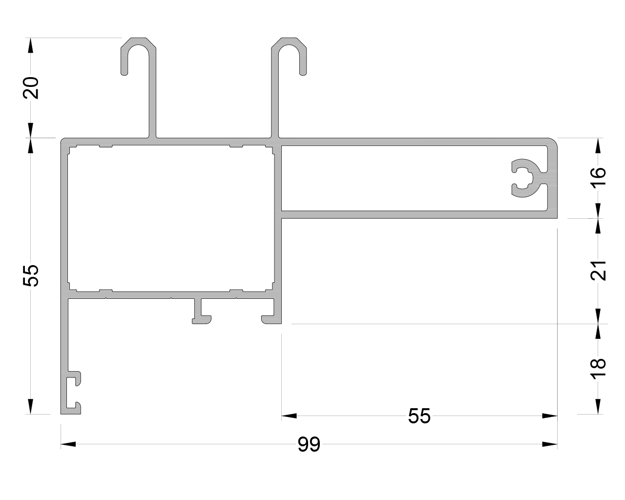 Импост под раздвижную створку с усом усиленный LUMARK 6м Неокрашенный. Рис. 1