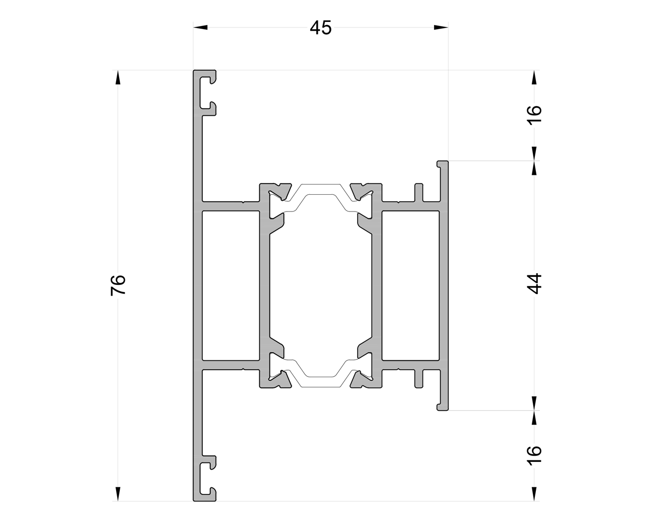 Импост в створку под штапик ALUMARK 76 /44 мм 6м неокрашенный. Рис. 1